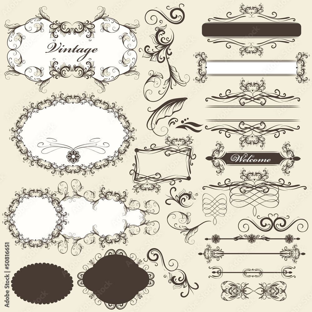 Calligraphic design elements and page decorations set Calligraphic design elements and page decorations set