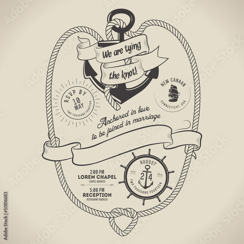 Vintage nautical themed wedding invitation with place for text