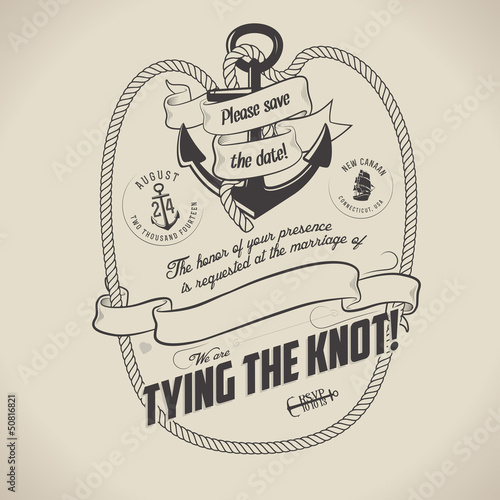Vintage nautical themed wedding invitation with place for text