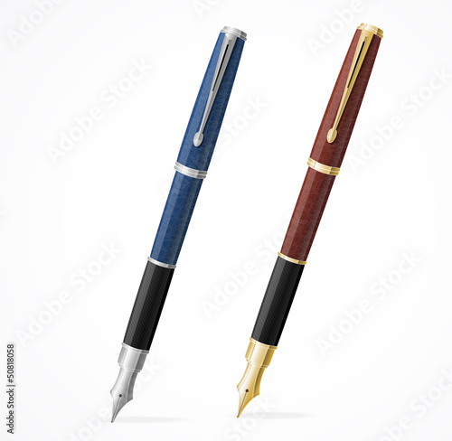 Vector two Fountain pens isolated gold and silver