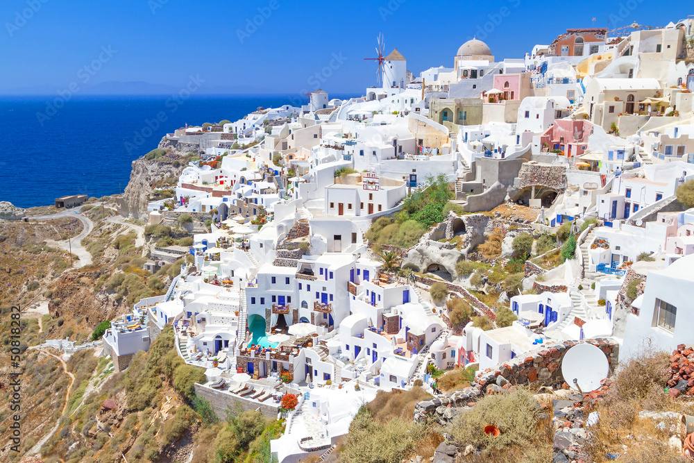 White architecture of Oia village on Santorini island, Greece White architecture of Oia village on Santorini island, Greece