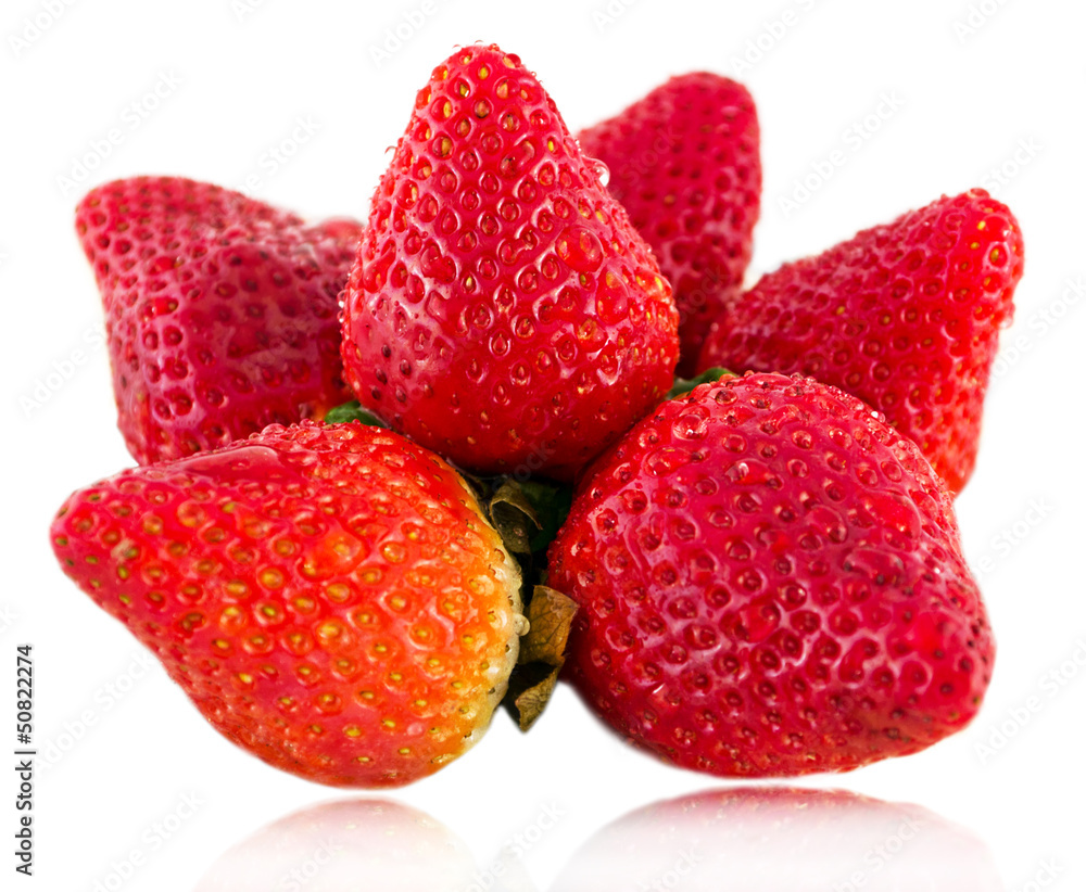 Drops of water on the strawberries Drops of water on the strawberries