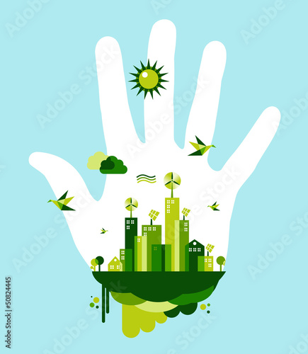 Go green city hand concept