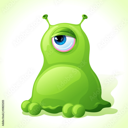Vector cute green monster isolated on white background.