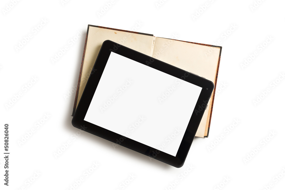touch tablet with old book touch tablet with old book