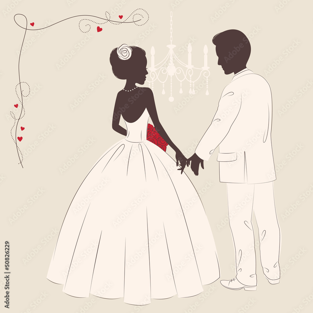 Fototapeta premium Wedding invitation . Romantic bride and groom .