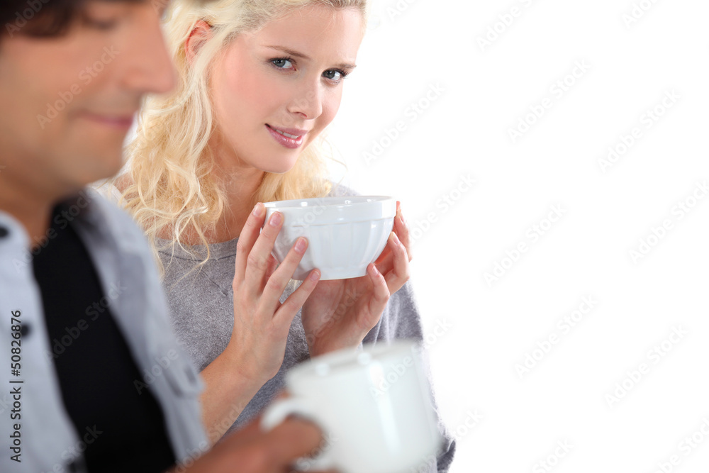 Couple drinking coffee in the morning Couple drinking coffee in the morning