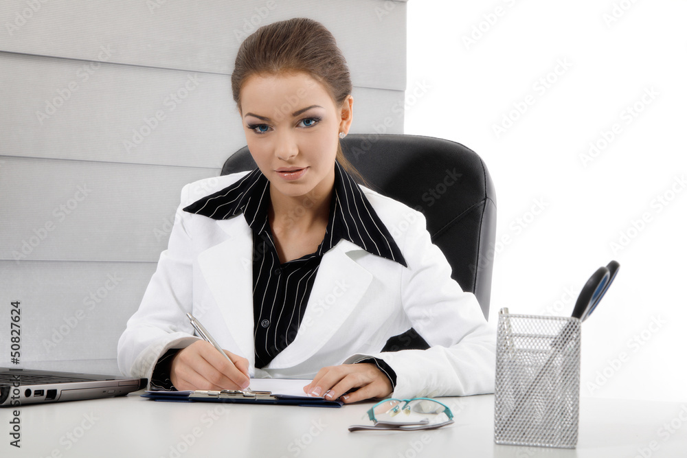 Young business woman working with documents Young business woman working with documents