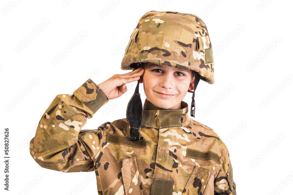 Saluting soldier. Young boy Saluting soldier. Young boy