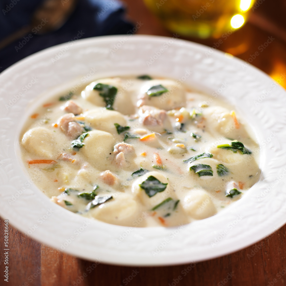 Chicken and gnocchi soup meal Chicken and gnocchi soup meal