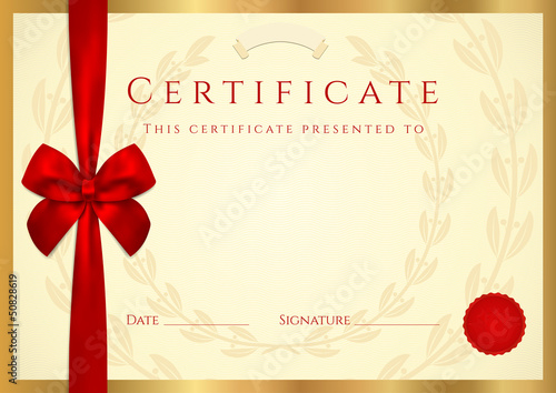 Certificate / diploma of completion (template)  with red bow