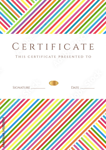 Colorful stripy certificate (diploma) of completion (template)