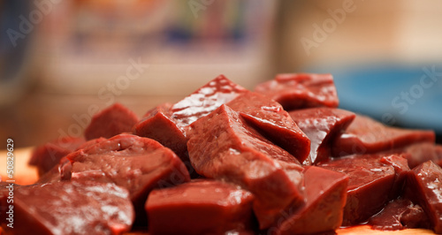 Fresh and raw red liver part close-up