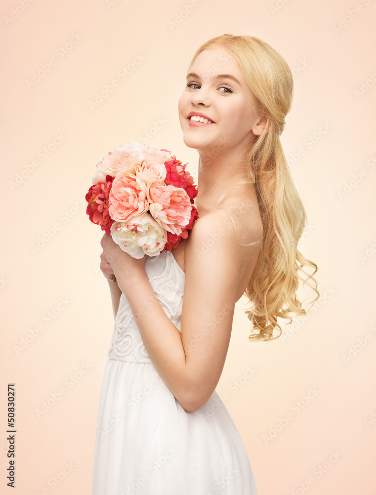 woman with bouquet of flowers