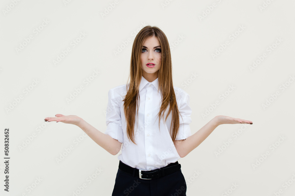 Beautiful young woman presenting something Beautiful young woman presenting something