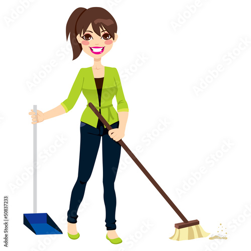 Woman Sweeping Floor