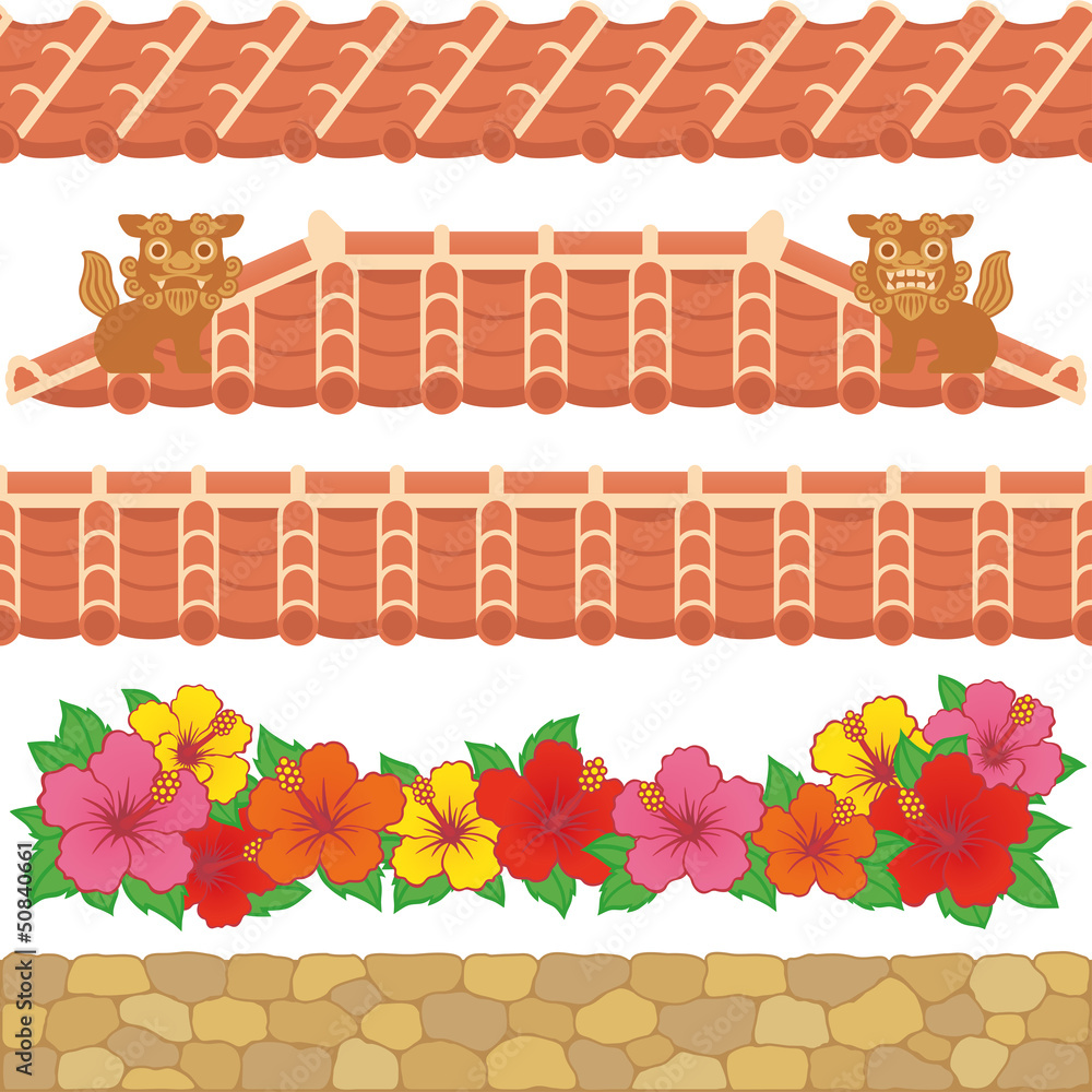 沖縄 赤瓦 ハイビスカス イラスト Stock Vector Adobe Stock