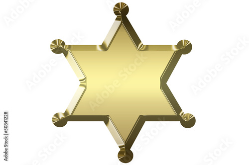 Blank golden sheriff star isolated on white background.