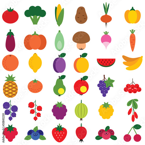 Set of fruits and vegetables isolated on white
