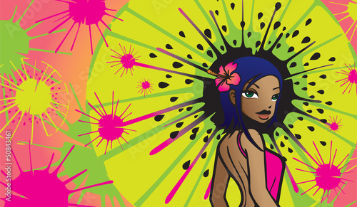 Sexy girl against fruit themed background