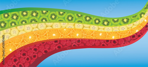 Curved wave shape filled with fresh colorful fruits