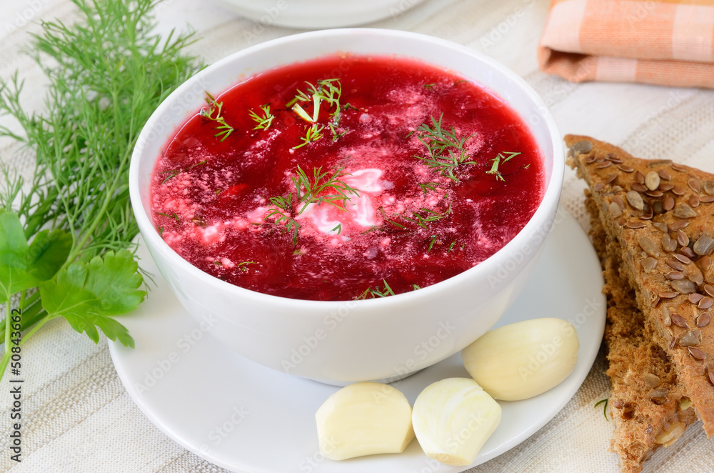 Red borscht with sour cream and dill Red borscht with sour cream and dill