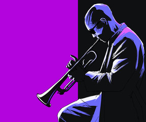 Wandcirkels Muziekband Trompettist in sfeervolle jazzclub  © Isaxar