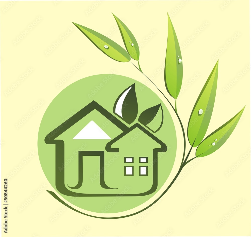 Green eco house icon with leaves Green eco house icon with leaves