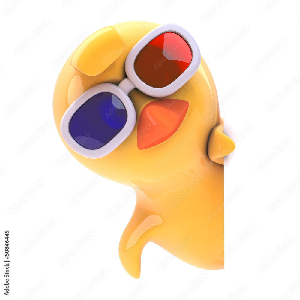 Fototapeta premium Easter chick in 3d glasses peeps round corner