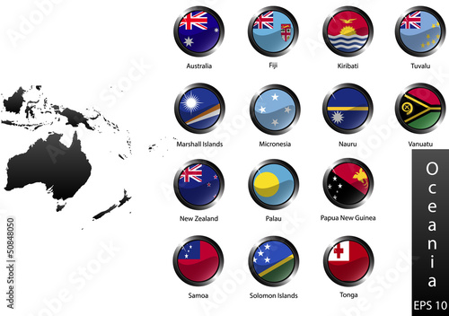 Glossy metal flag buttons, Oceania countries