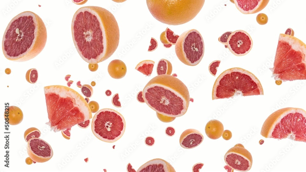 Grapefruits falling down on white background Grapefruits falling down on white background