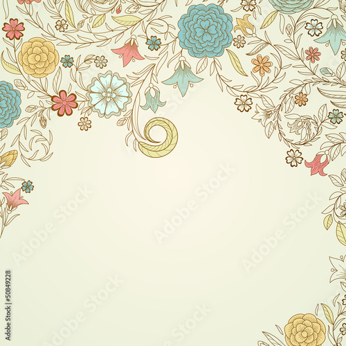 Fototapeta Naklejka Na Ścianę i Meble -  Vintage background with doodle flowers