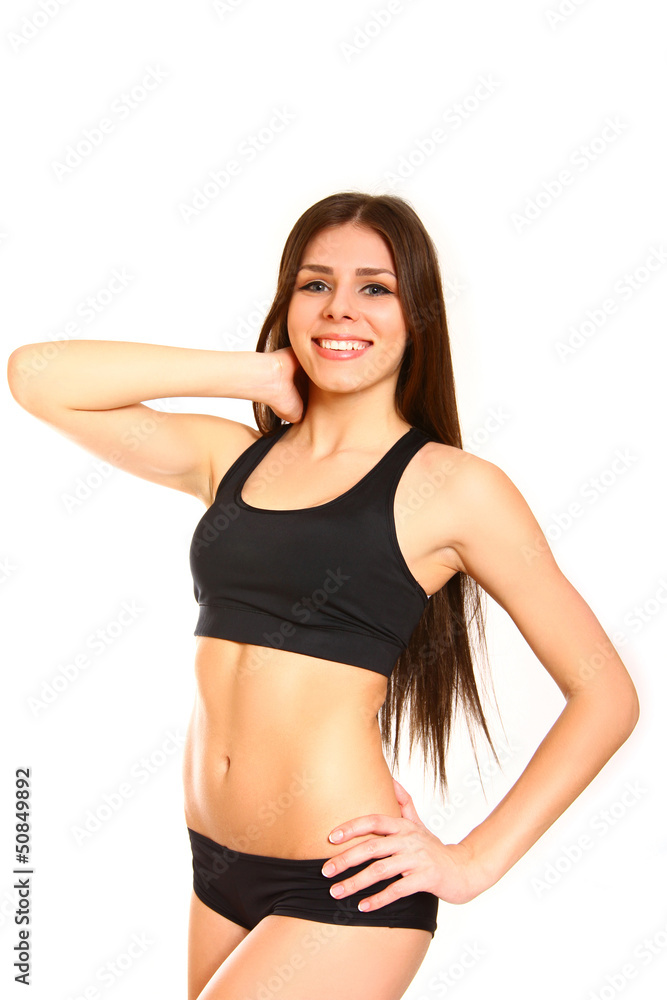 Portrait of attractive sport young woman on white background Portrait of attractive sport young woman on white background