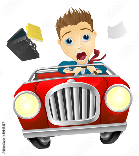 Businessman driving car fast