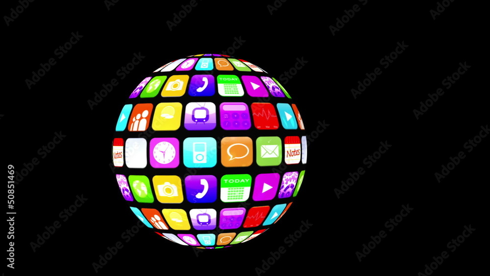 Application icons floating in sphere shape Application icons floating in sphere shape