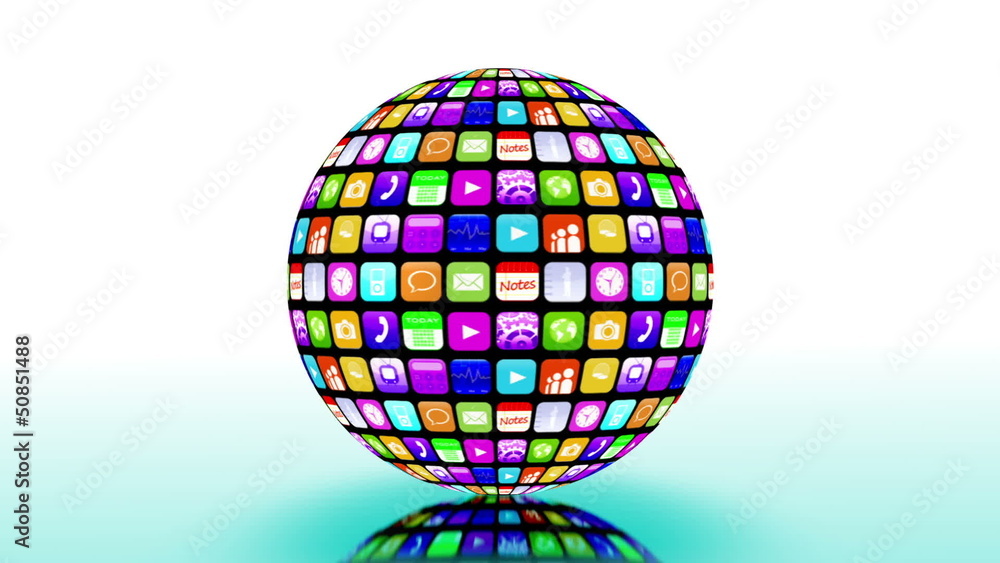 Application icons spinning in a sphere Application icons spinning in a sphere