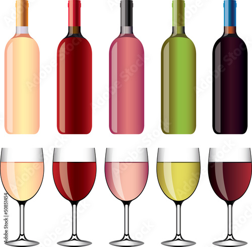 wine and wineglasses photo-realistic vector set