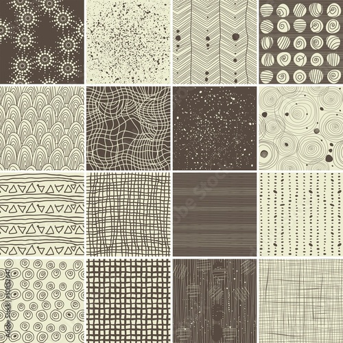 a set of 16 doodle seamless patterns and textures