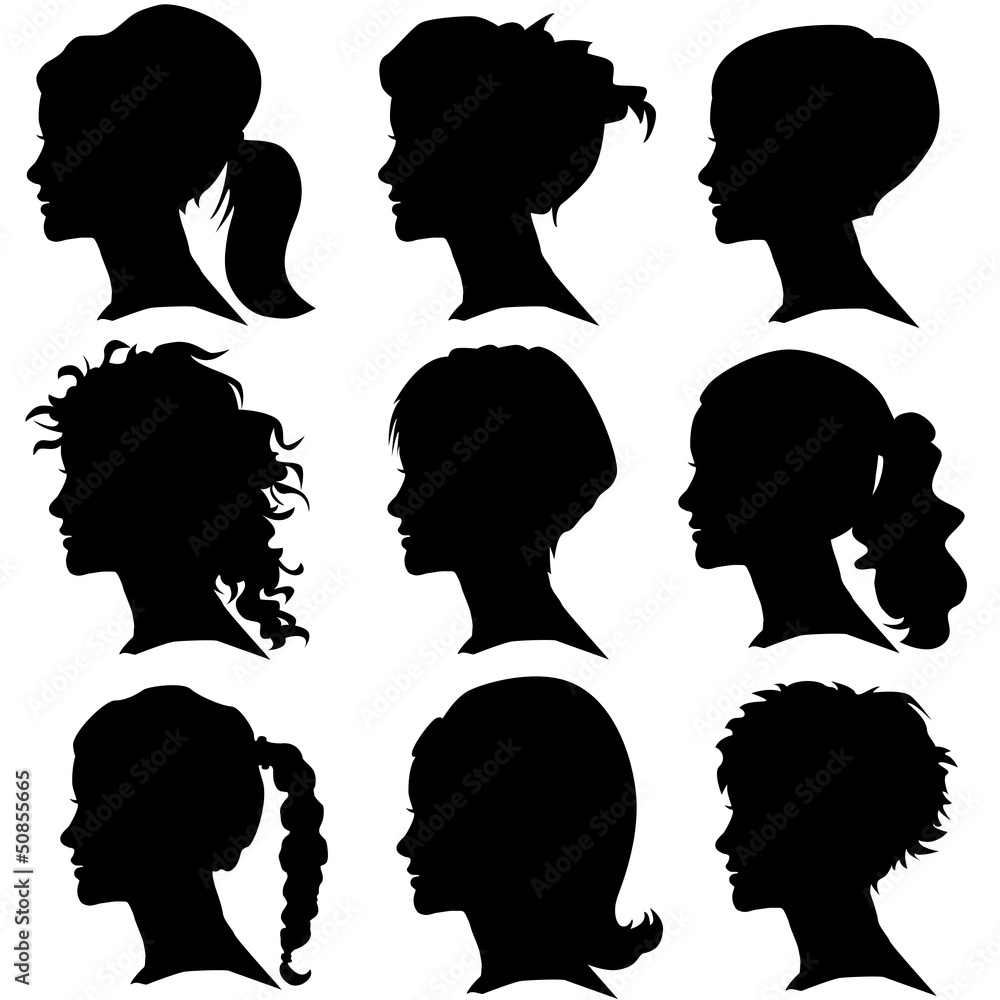 vector set of woman silhouette with hair styling