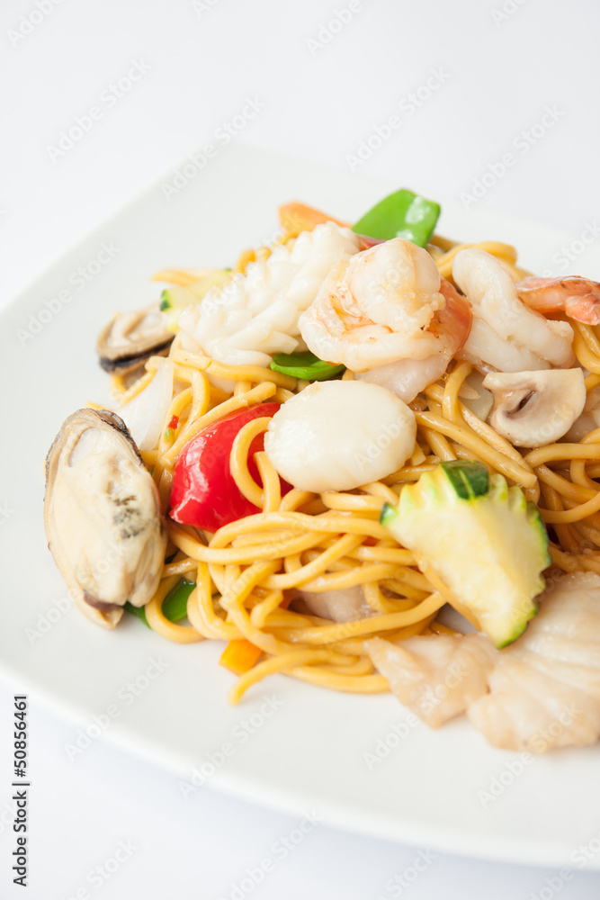 Hokkien noodles with seafood. Hokkien noodles with seafood.