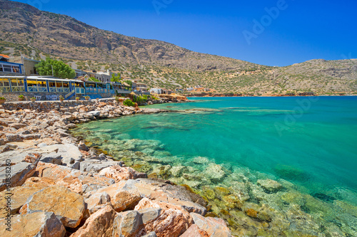 Turquise water of Mirabello bay in Plaka town on Crete, Greece