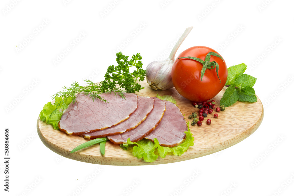 Ripe fresh ham with vegetables