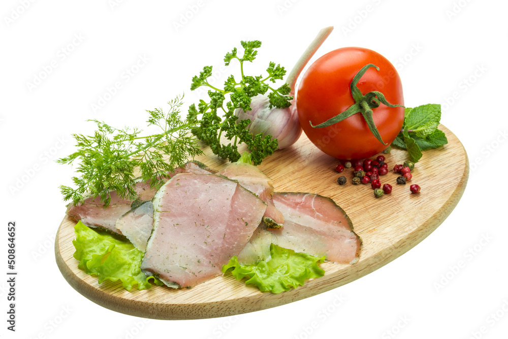 Ripe fresh ham with vegetables Ripe fresh ham with vegetables