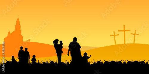 young people with children going to church
