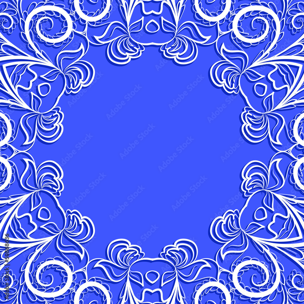 White round frame on blue