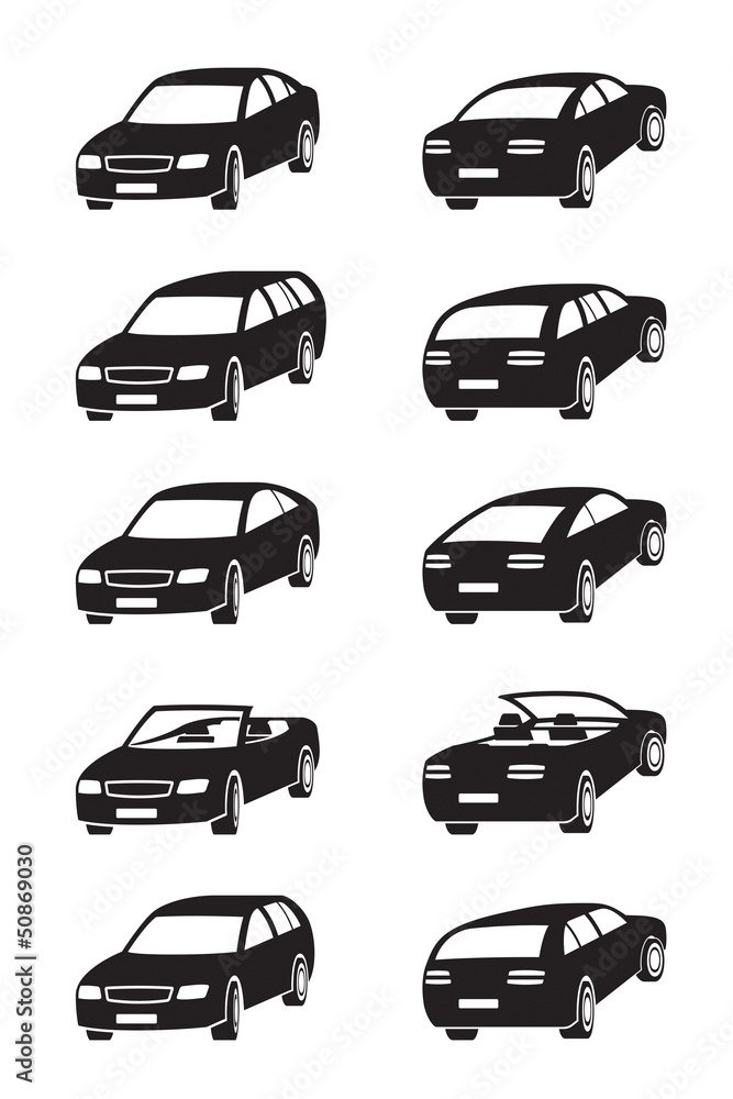 Naklejka premium Different cars in perspective - vector illustration