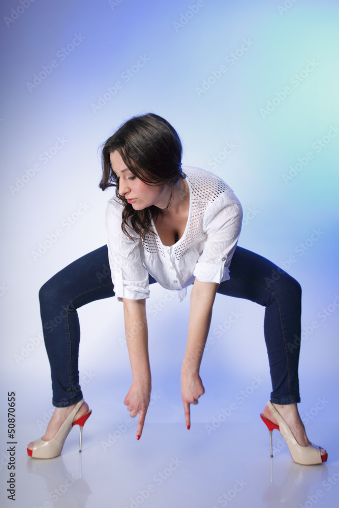 Full body woman in casual clothes relaxed pose Full body woman in casual clothes relaxed pose