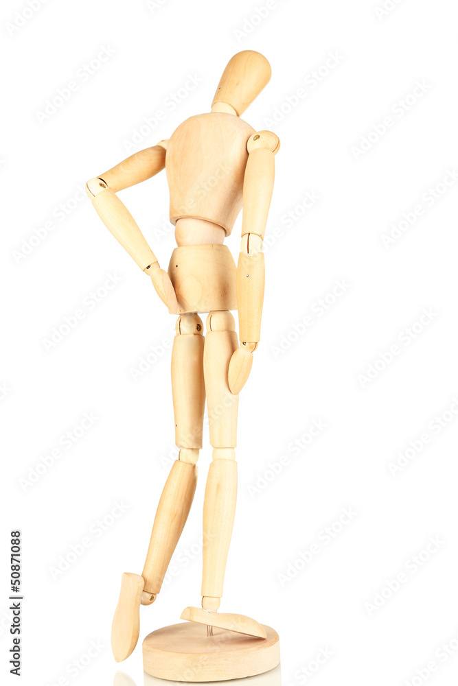 Joint pain at wooden mannequin isolated on white Joint pain at wooden mannequin isolated on white