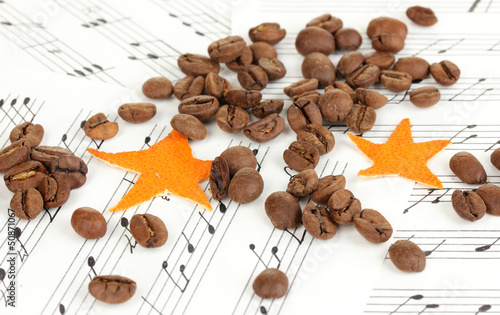 Decorative stars from dry orange peel with coffee beans