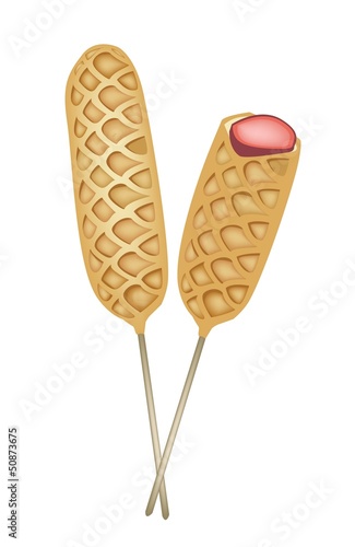 Two Freshly Corn Dogs or Hot Dog Waffles